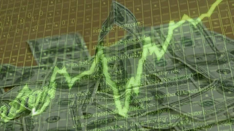 Green jagged line appearing from left, dipping, recovering, pulsing while code Stock-Footage 335234915