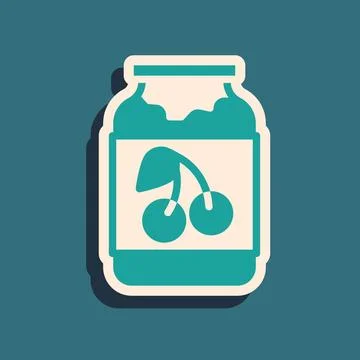 Green Jam jar icon isolated on green background. Long shadow style. Vector Stock Illustration