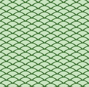 Green Japanese wave seamless pattern background vector-06 Stock Illustration