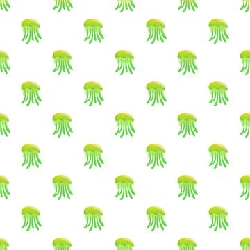 Green jellyfish repeating pattern for aquatic themes Illustrazione stock