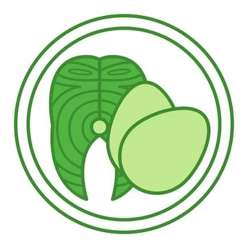 Green Keto Icon. Vector Icon of Piece of Fish and Eggs. Ketogenic Diet. Nat.. Stock Illustration