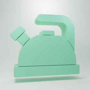 Green Kettle with handle icon isolated on grey background. Teapot icon. Min.. Stock Illustration
