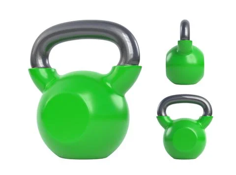 Green kettlebell over white background. View from all sides Ilustración de archivo