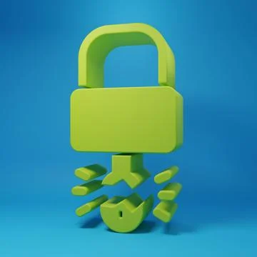 Green Key broke inside of padlock icon isolated on blue background. Padlock.. 스톡 일러스트