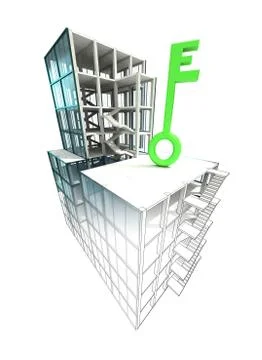 Green key concept of architectural building plan finishing illustration Ilustración de archivo