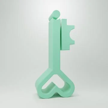 Green Key in heart shape icon isolated on grey background. 8 March. Interna.. Illustrazione stock