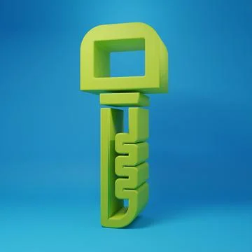 Green Key icon isolated on blue background. Minimalism concept. 3D render i.. Stock Illustration