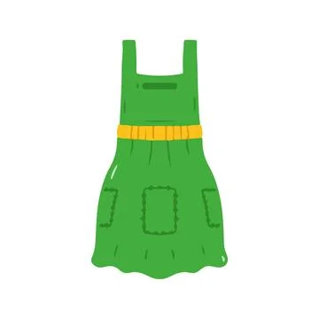 Green Kitchen Apron with Pockets and Yellow Waistband Stock Illustration