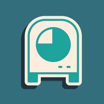 Green Kitchen timer icon isolated on green background. Cooking utensil. Long Stock Illustration