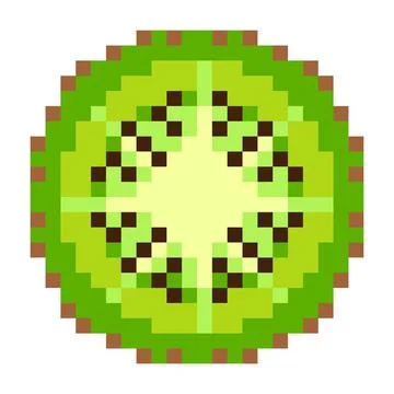 Green kiwi slice pixel art icon in retro 8 bit style Stock Illustration
