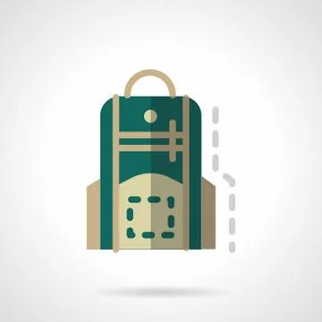 Green knapsack flat color design vector icon Stock Illustration