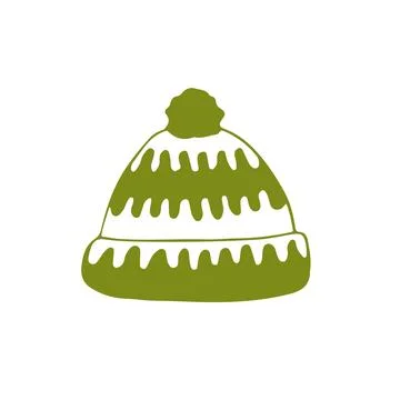 Green knitted hat with ribbed cuff. Winter clothing and cold weather accessory Stock Illustration