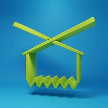 Green Knitting needles icon isolated on blue background. Label for hand mad.. Stock Illustration