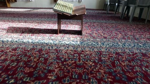 Green Koran in the Mosque on the table. Stock Footage 76246645