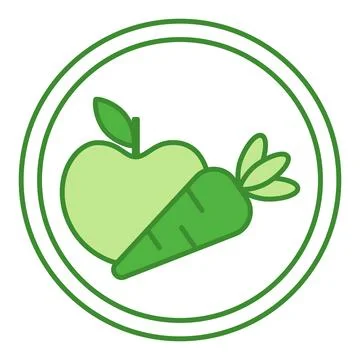 Green Label High Fiber. Vector Icon. Apple and Carrot, Vegetables and Fruit.. Stock Illustration