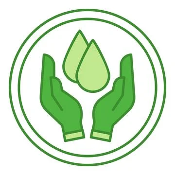 Green Label Moisturizing. Vector Icon. Moisturizer Drops And Human Hands. S.. Stock Illustration