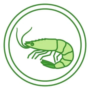 Green Label Shrimp. Vector Icon. Seafood. Cat's Food Properties. Sticker Fo.. Stock Illustration