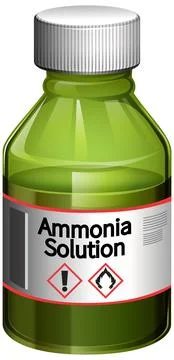 Green Laboratory Bottle of Ammonia Solution with Warning Labels Stock Illustration