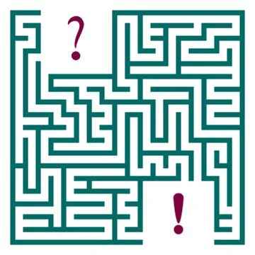 A green labyrinth with a question and exclamation mark. vector illustration. Stock Illustration