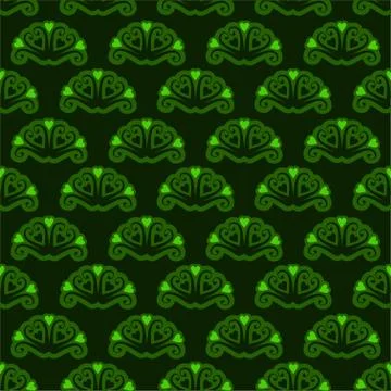 Green lace with hearts on dark vector pattern illustration Stock Illustration