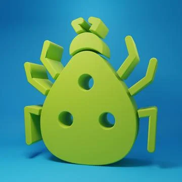 Green Ladybug icon isolated on blue background. Minimalism concept. 3D rend.. Stock Illustration