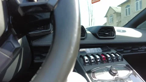 Green Lamborghini Convertible Interior View With Power Switches And Steering Stockbeeldmateriaal 246969052