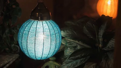 Green lamp night light interior. decorative vintage ball lantern 스톡 동영상 119155316