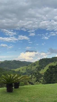 Green landscape with clouds Stock Photos