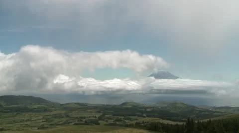 Green landscape with clouds time lapse - Azores Island, Faial Stock Footage 12016822