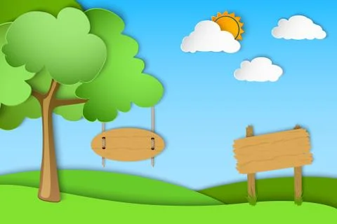 Green landscape of paper Stock Illustration