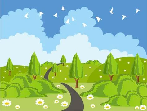 Green landscape with road Stock Illustration