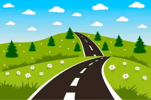 Green landscape with road Stock Illustration