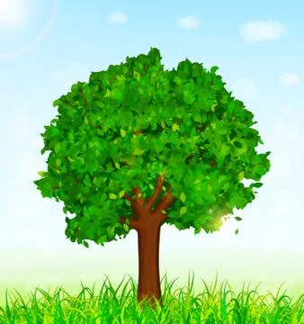 Green landscape with tree and grass background Stock Illustration