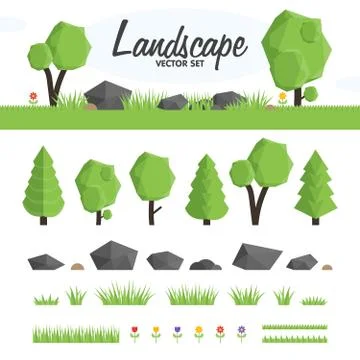 Green landscape vector set 스톡 일러스트