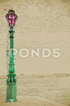 Green lantern on Giudecca island Stock Illustration