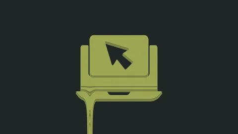 Green Laptop and cursor icon isolated on black background. Computer notebook Stock Footage 235438356