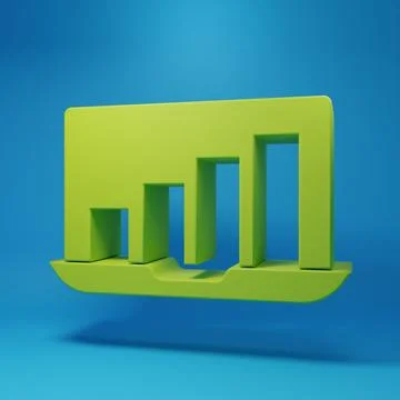 Green Laptop with graph chart icon isolated on blue background. Report text.. Stock Illustration
