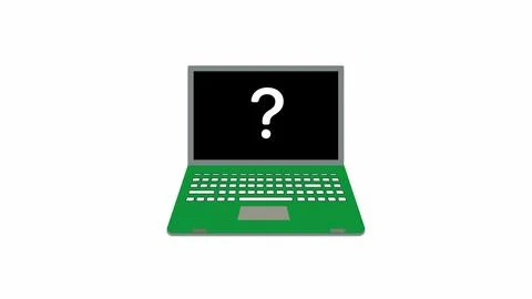 Green laptop with a question mark on the screen isolated on a white backgroun Stock Illustration