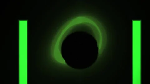 Green laser beam around a black circle on a black background with green bars. Stock Footage 337475476