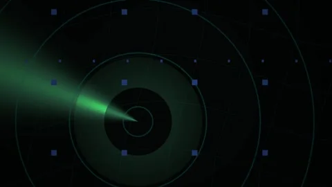 Green laser beam in a dark background with circles and stars. Stock Footage 335961351