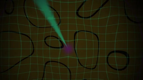 Green laser beam hitting purple dot on grid background. Stock Footage 335961519