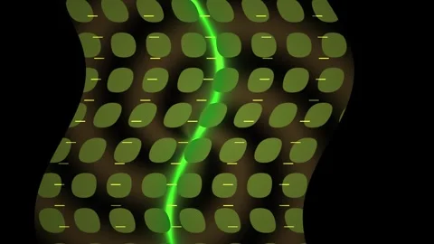 Green laser cutting through yellow dots on black background. Stock Footage 335961769