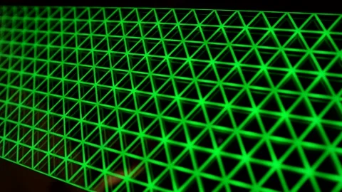 Green Laser Grid Forming Triangular Light Net, Abstract Neon Background Video stock 341297838