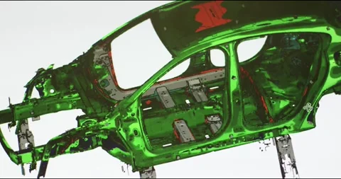 Green Laser Scanning White Car Body Shell, Automotive Metrology, Close Up Shot Stock Footage 340301824