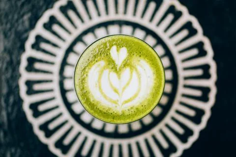 Green latte from above Stock Photos