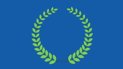 Green laurel wreath frame animation with growing leaves on a blue background Stock Footage 332763787