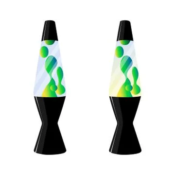 Green Lava lamp with liquid gradient. Concept of 70s decor astro lamp. Stock Illustration