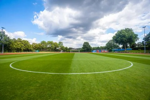 Green lawn on a soccer field Stock Photos