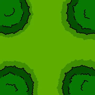 Green lawn. Top View. Flat cartoon illustration. Grass and bushes. 스톡 일러스트