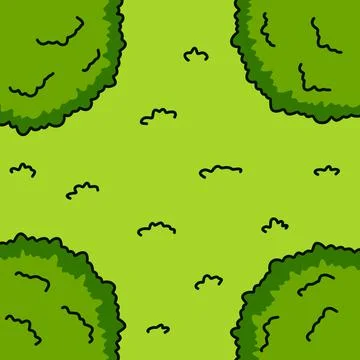 Green lawn. Top View. Flat cartoon illustration. Grass and bushes. 스톡 일러스트